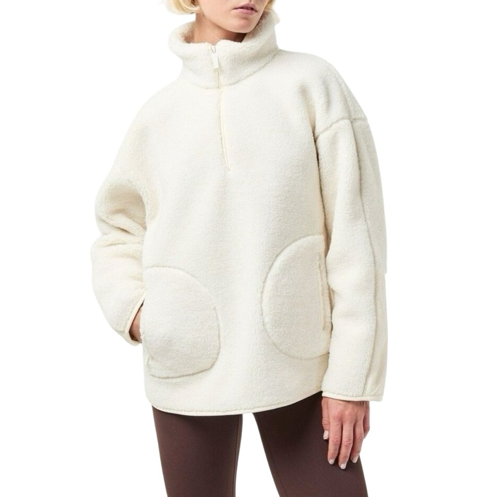 Sweaty Betty Plush Textured Half Zip Fleece Pullover‎ Studio White womens Medium